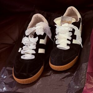 Gola Black Suede Sneakers with White Stripes and Gum Sole